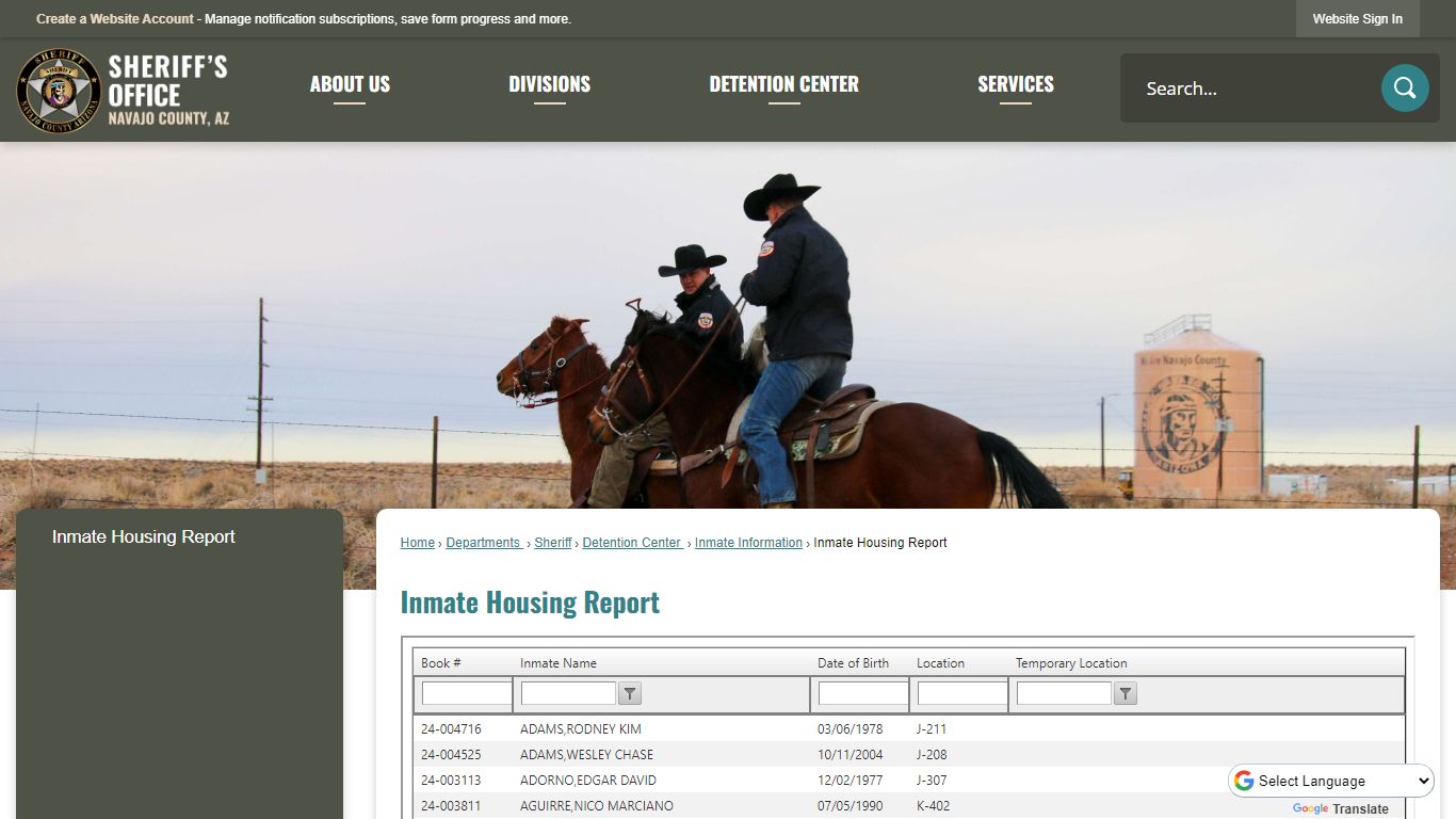 Inmate Housing Report | Navajo County, AZ