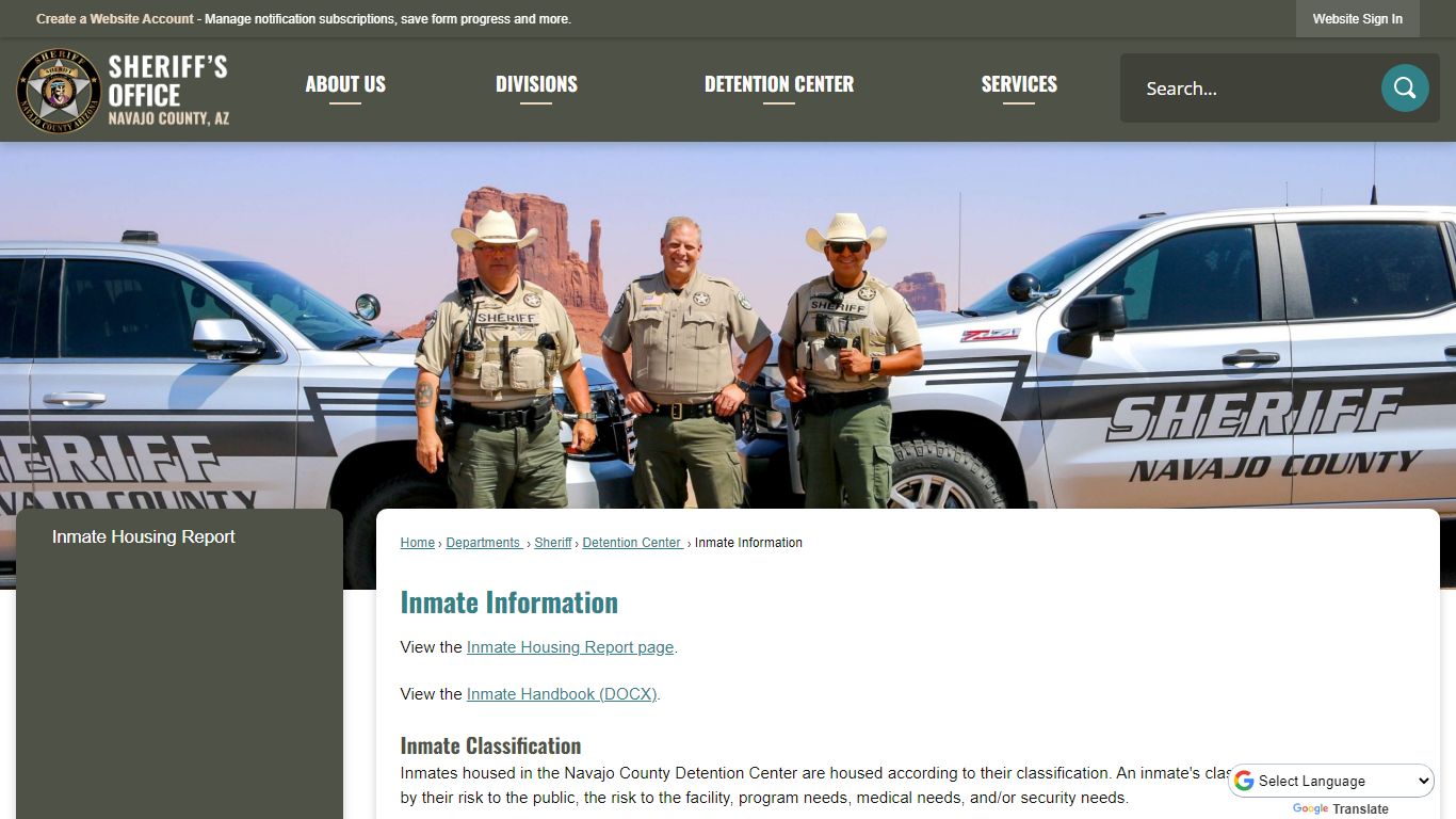 Inmate Information | Navajo County, AZ