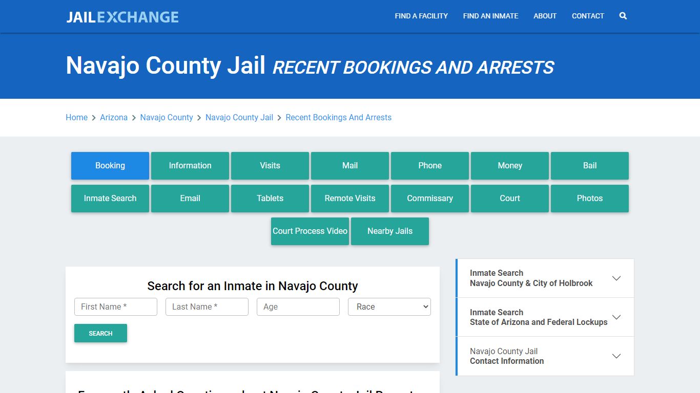 Navajo County Jail Recent Bookings And Arrests - Jail Exchange