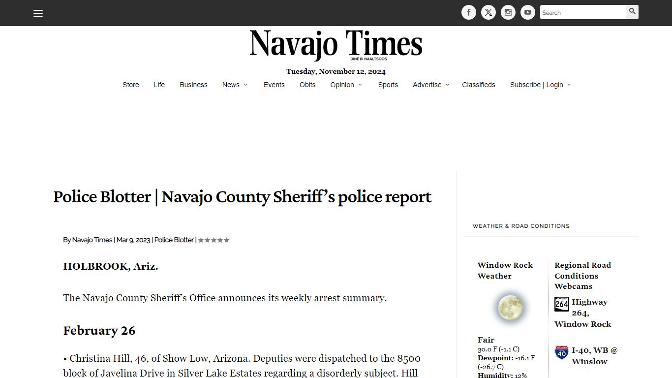 Police Blotter | Navajo County Sheriff’s police report